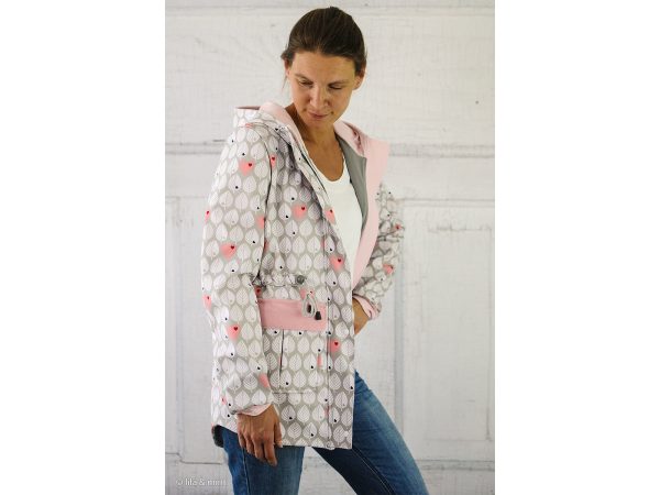 Reststück 150cm - NANO Softshell Blätter hellgrau-rosa byGraziela Online-Verkauf – Bild 3