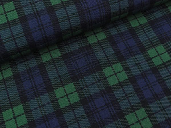 Reststück 36cm - Baumwolljersey Aberdeen dunkelgrün-dunkelblau kariert Online