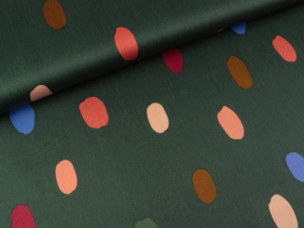 Baumwollsatin Webware Summer Spot bunt auf Dark green by Nerida Hansen Verkauf