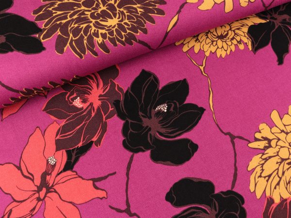 Viskose Twill Print Blumen bunt auf Fuchsia Online-Verkauf