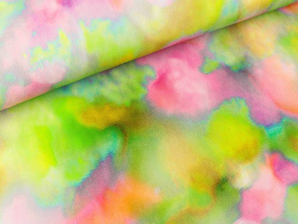 Viskose Crêpe Marocain Farbkleckse Tie Dye violet tulip-bunt Digitaldruck Rabatt